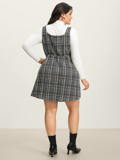 Tweed Woven Pattern Lined Button Midi Dress