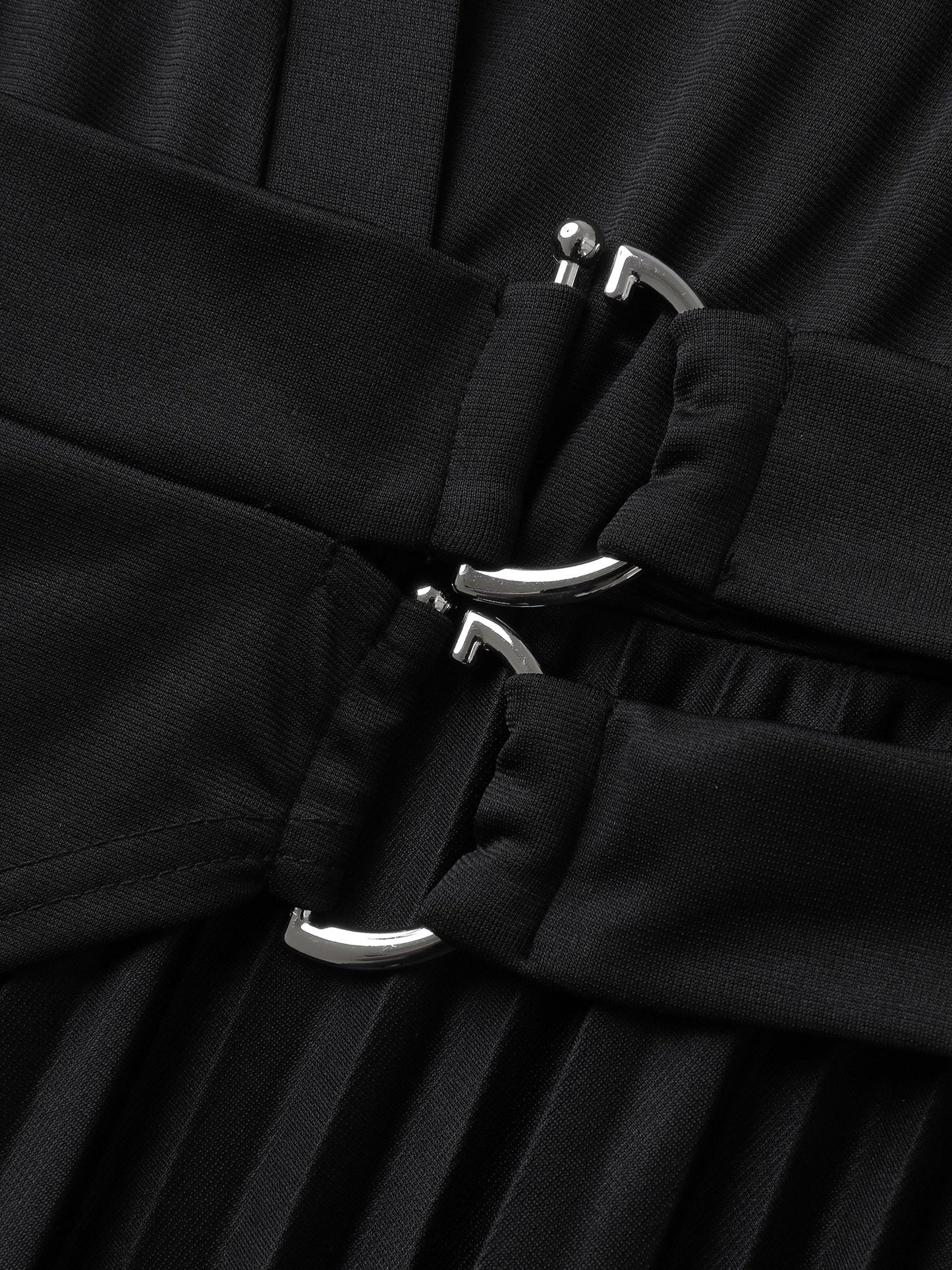 Metal Buckle Drape Pleated Midi Dress