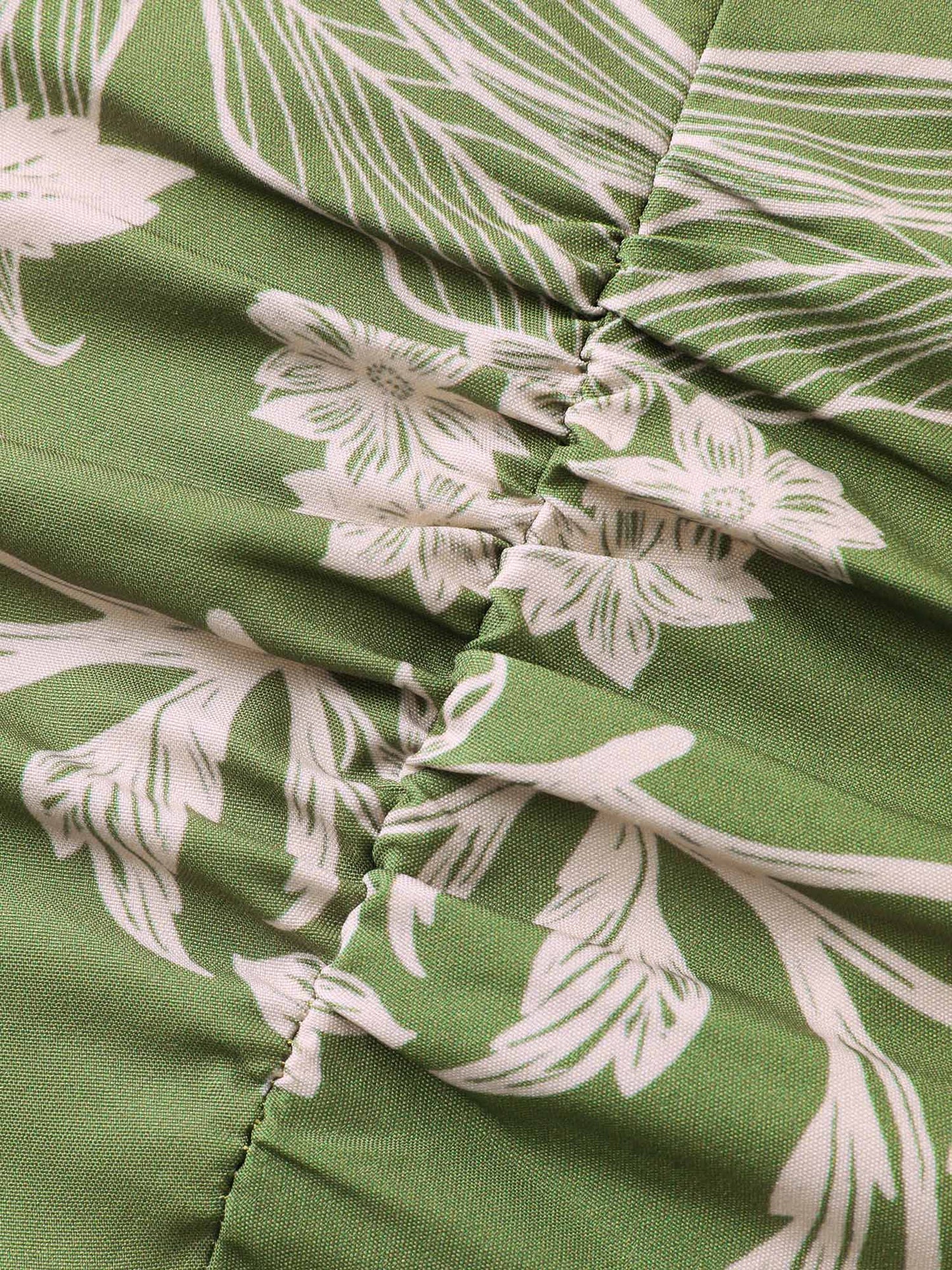 Tropical Print Tied Front Pockets Midi Dress