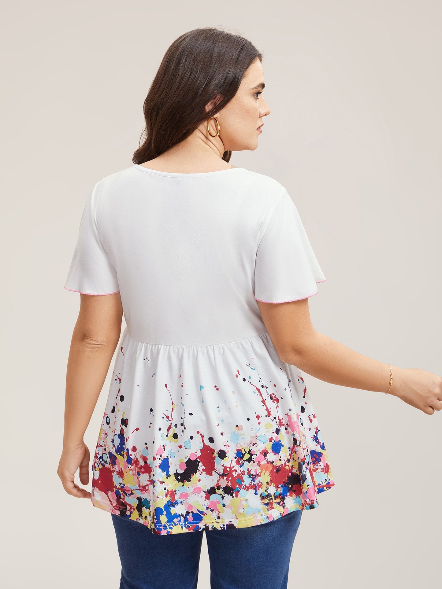 Color Splash Stretchy Flutter Sleeve Plain Top