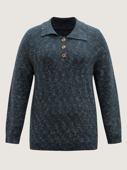 Heather Polo Collar Button Pullover