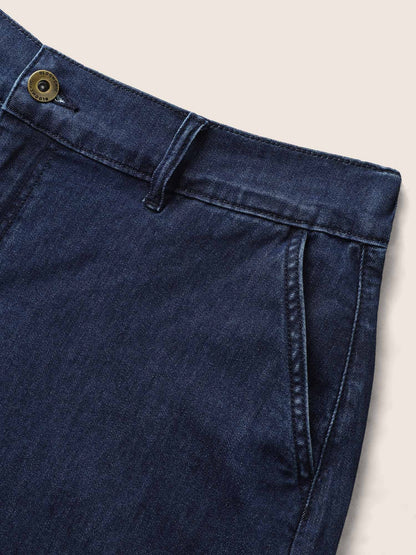 Dark Wash Slanted Pocket Loose Denim Shorts
