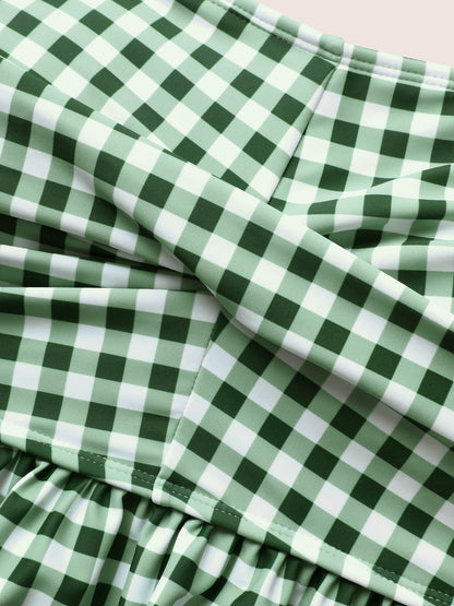 Gingham Twist Front Adjustable Straps Swim Top