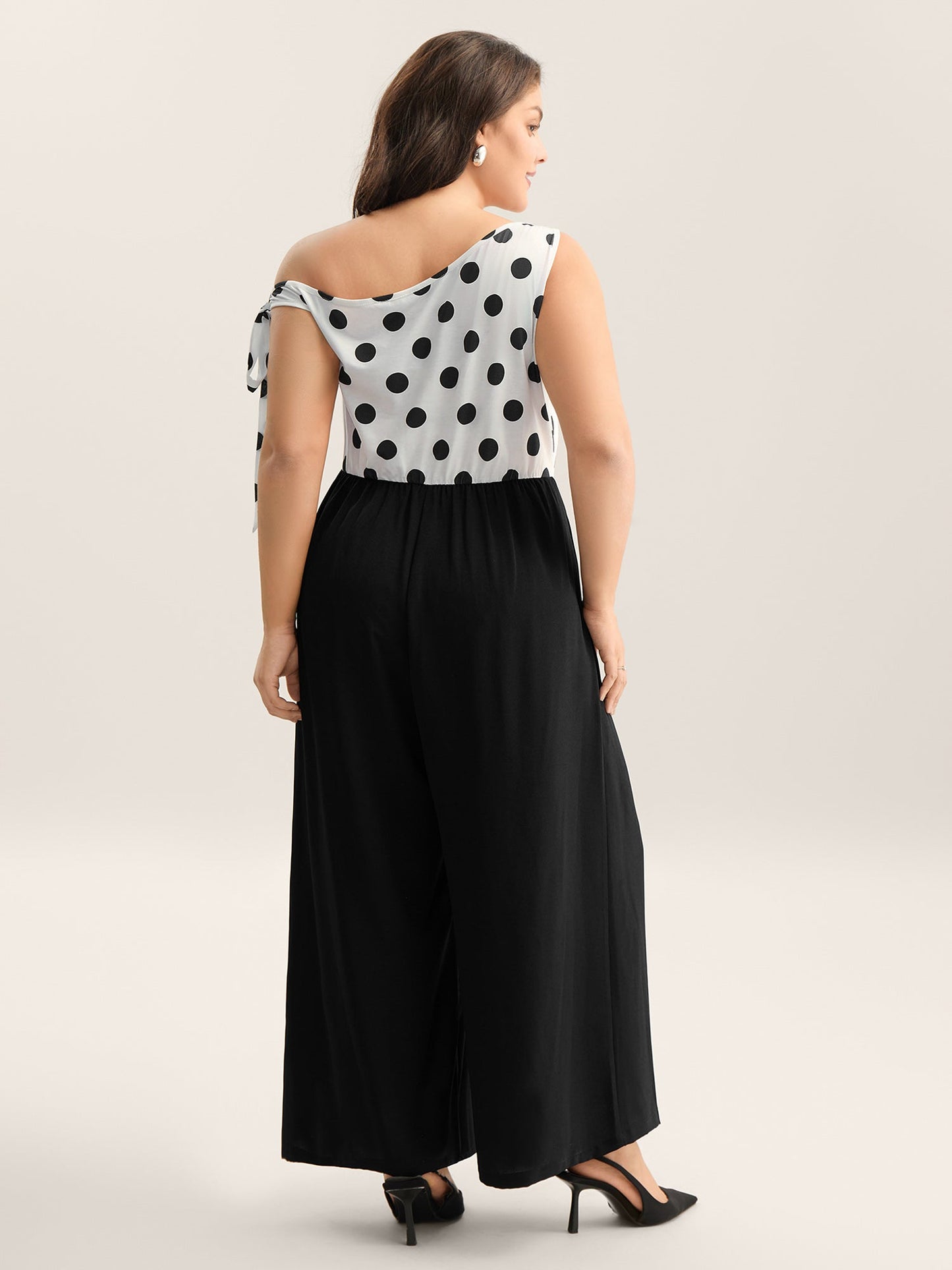 Polka Dots One-Shoulder Tied Jumpsuit