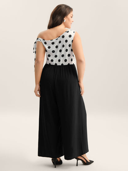 Polka Dots One-Shoulder Tied Jumpsuit