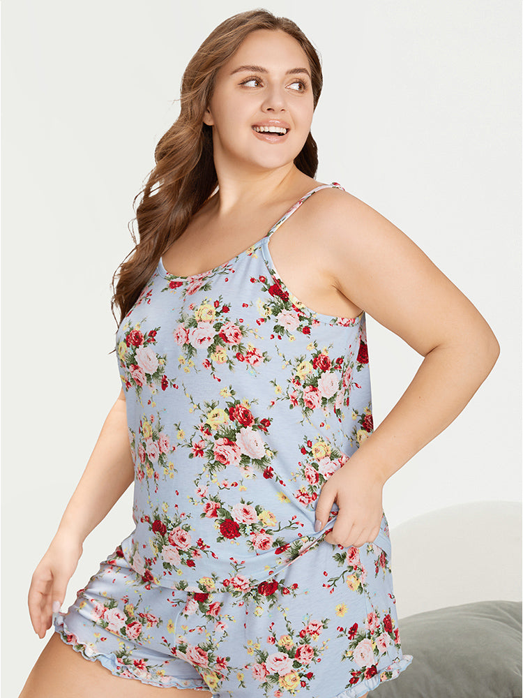 Floral Print Crew Neck Sleep Cami Top