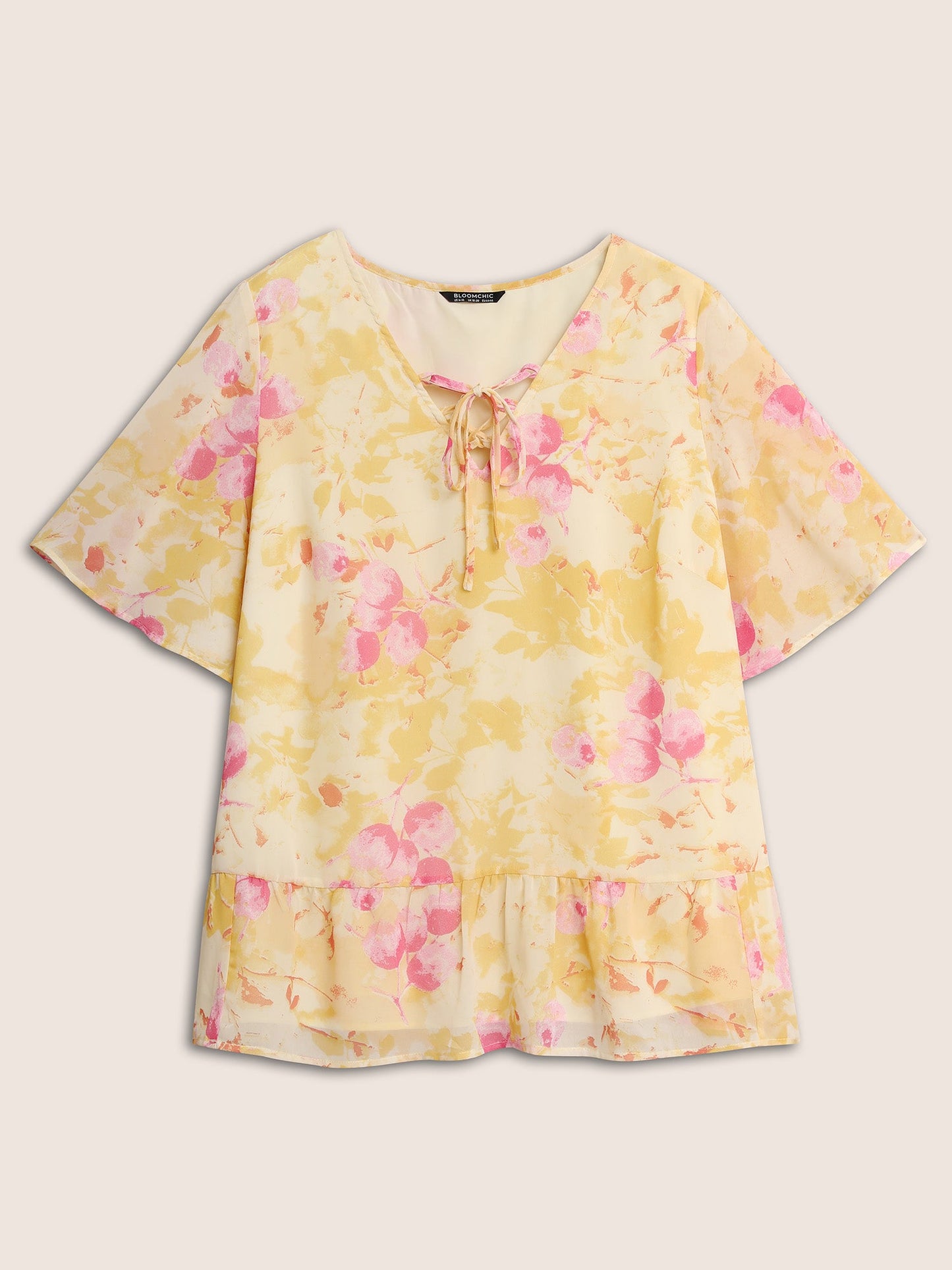 Floral Flutter Sleeve Lace Up Blouse