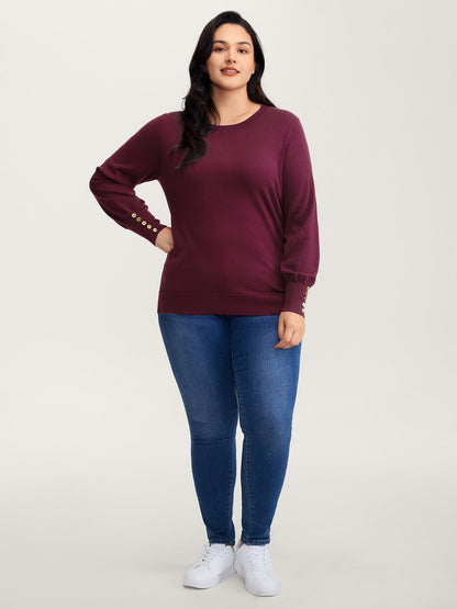 Lantern Sleeve Button Detail Pullover