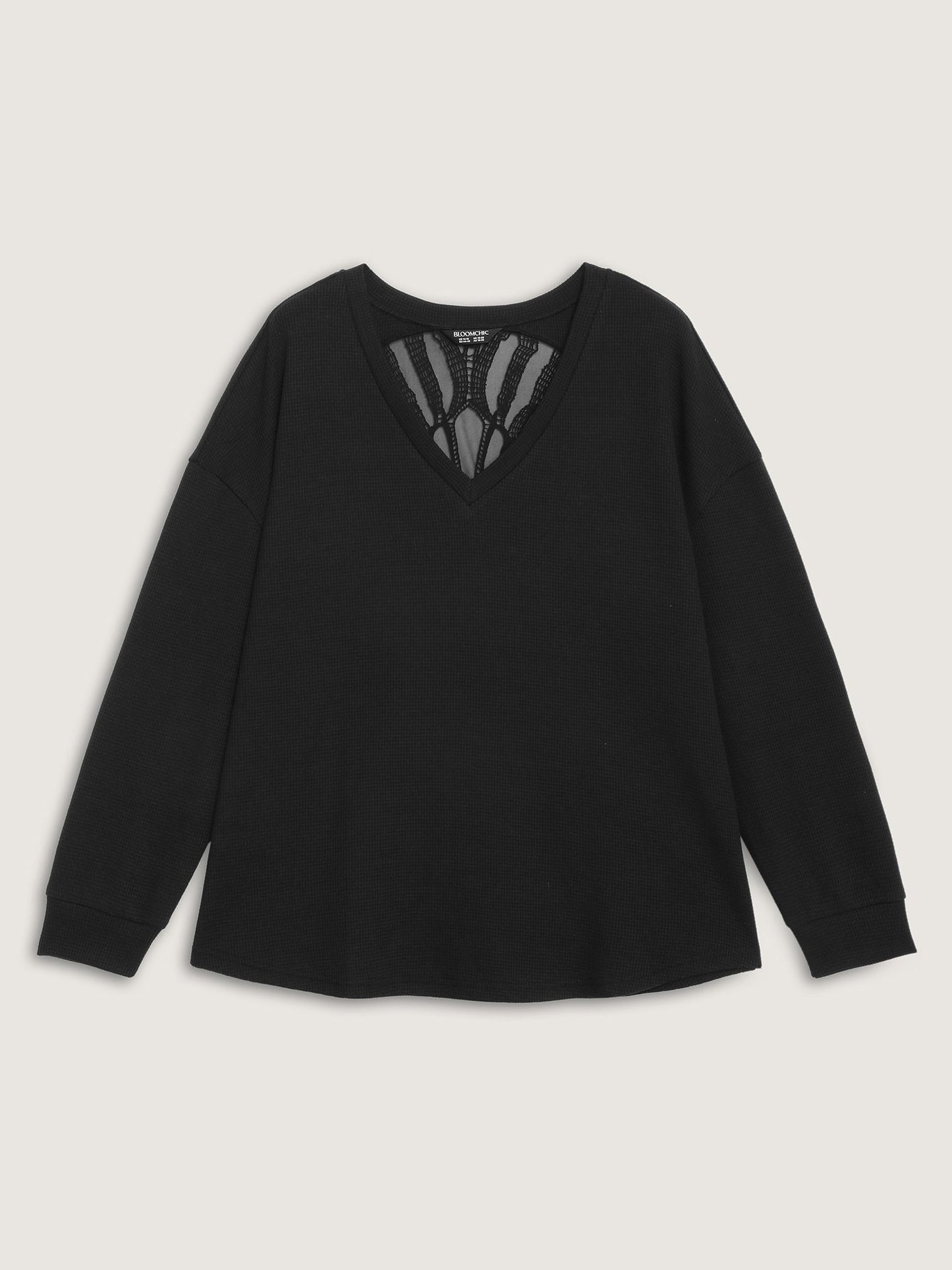 Sheer Lace Back Textured Sweatshirt