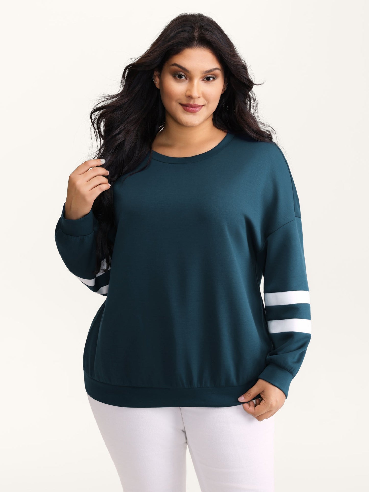 Supersoft Stripe Sleeve Contrast Sweatshirt