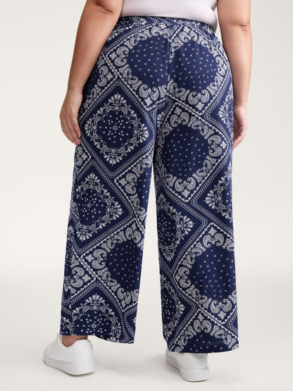 Collage Scarf Pattern Straight-Leg Pants