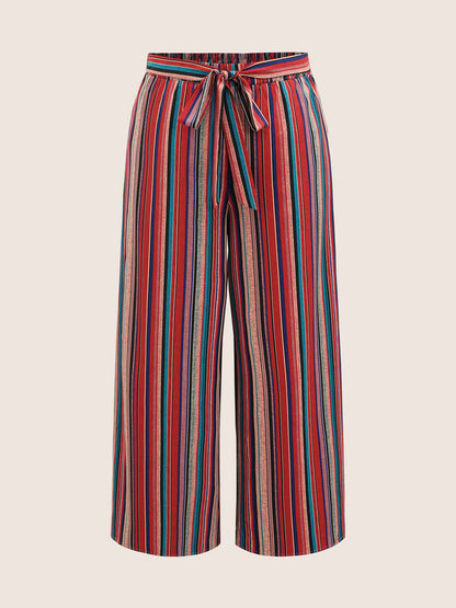 Contrast Striped Tie Knot Wide Leg Pants
