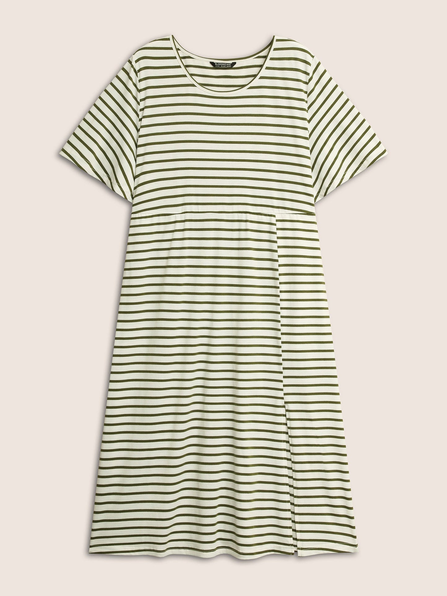 Stripes Round Neck Split Side Pocket Dress
