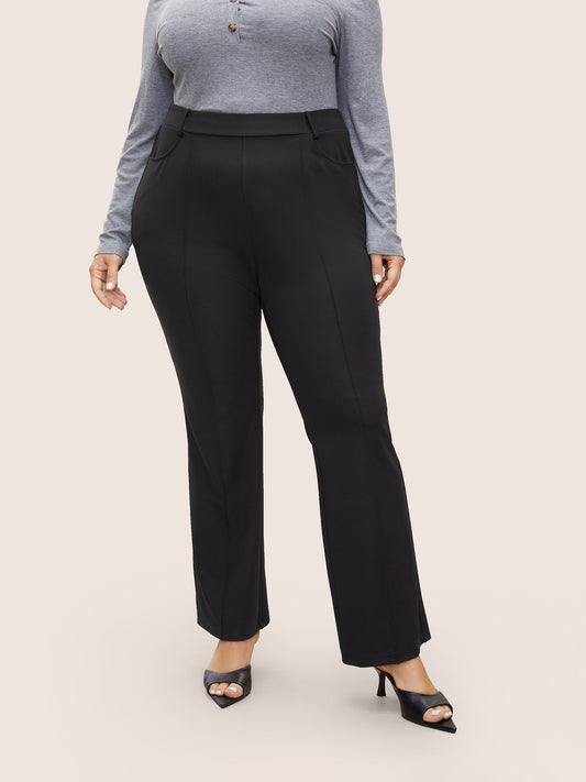Solid High Rise Elastic Waist Flare Leg Pants