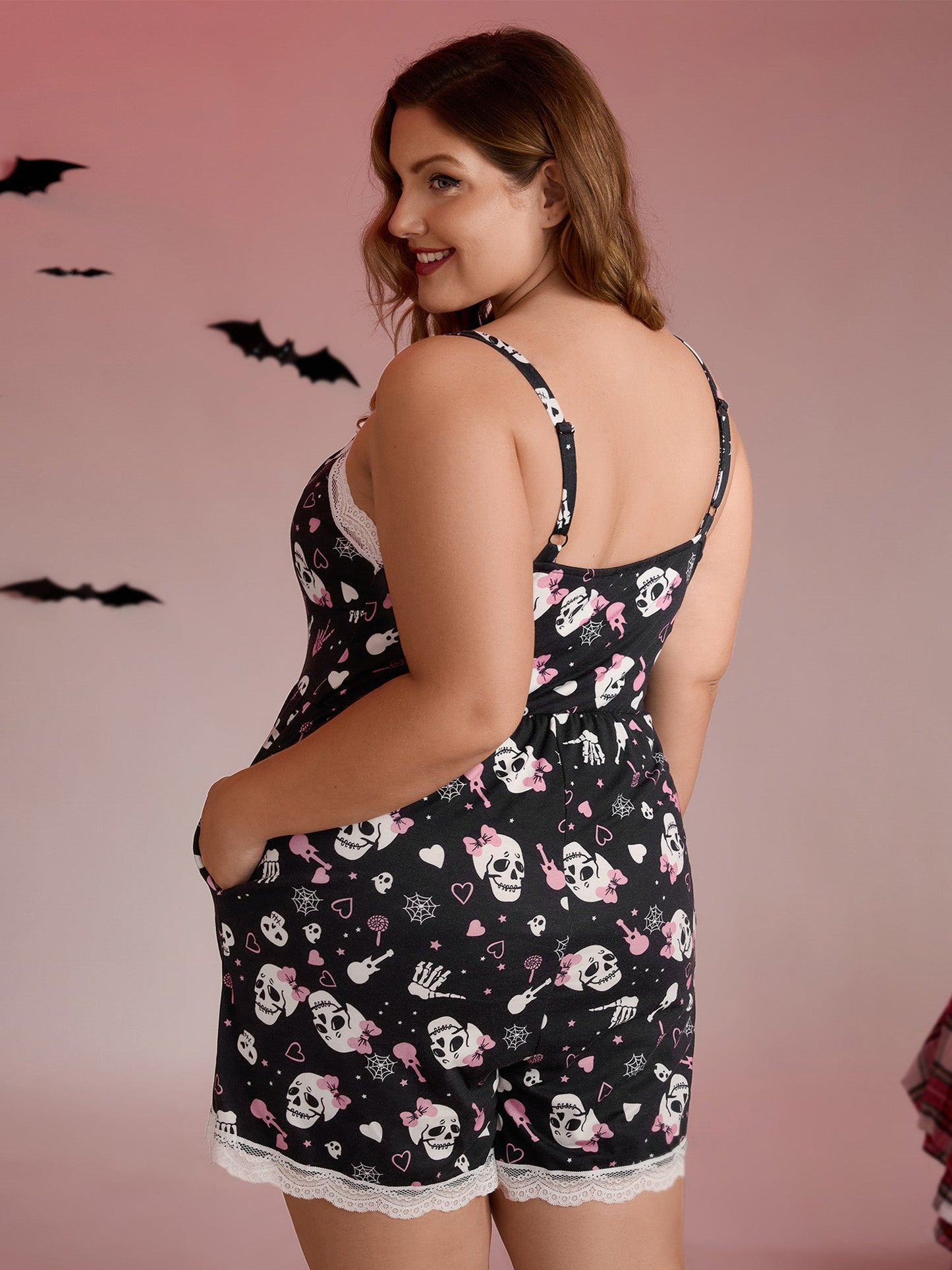 Skull Print Stretchy Waist Adjustable Sleep Romper