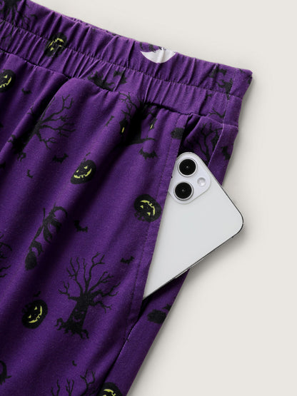 Midnight Halloween Print Wide-Leg Lounge Pants