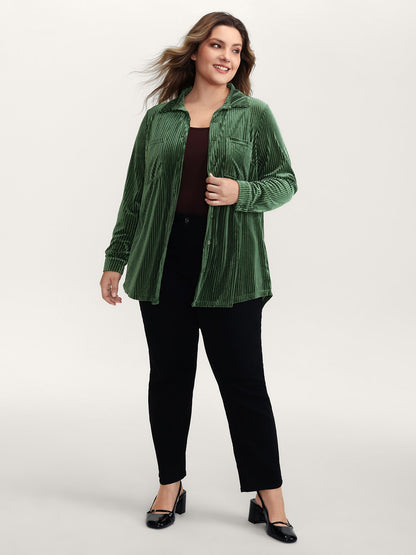Velvet Textured Pockets Button-Down Shirt