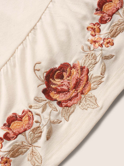 Off Shoulder Floral Embroidered Ruffle Sleeve T-shirt