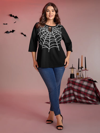 Spiderweb Neck Cut-Out Ties Knit Top