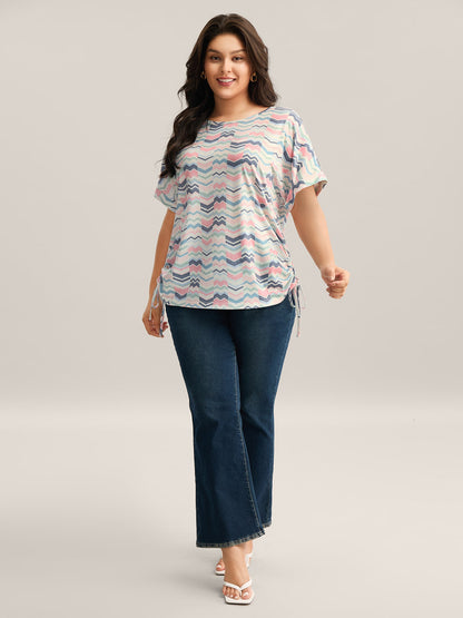 Stretchy Geometric Print Curvy Knit Top