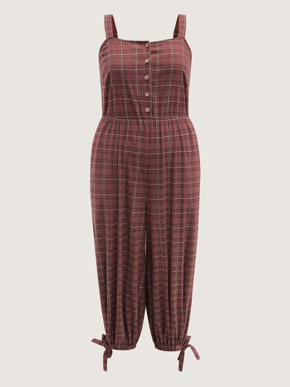 Retro Plaid Print Harem Style Jumpsuit
