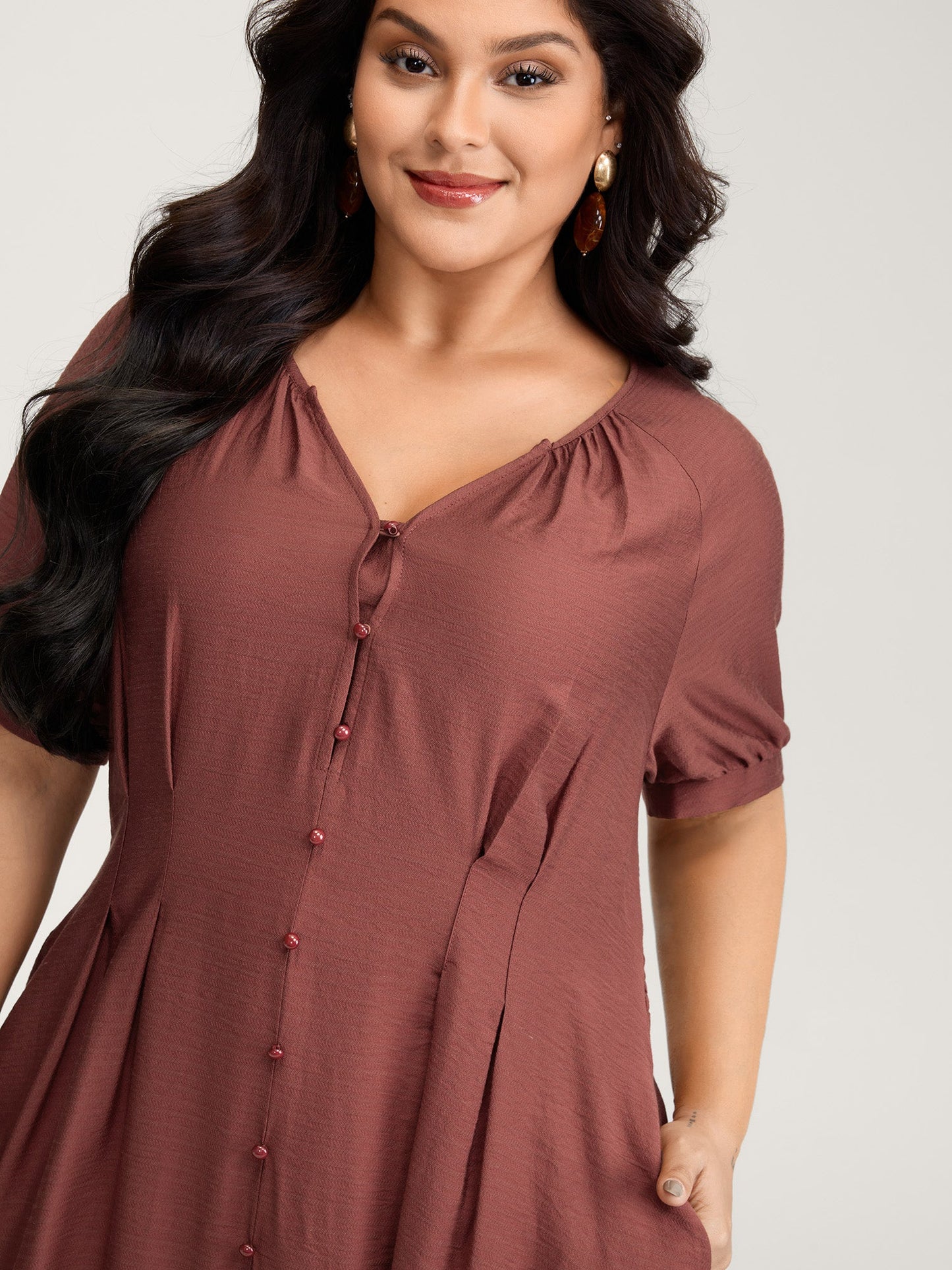 Textured Shirred Cinched-Waist Maxi Dress