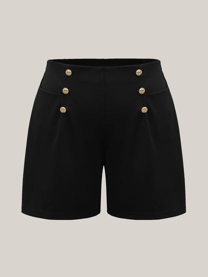 No-Gap Waist Button Detail Straight-Leg Shorts