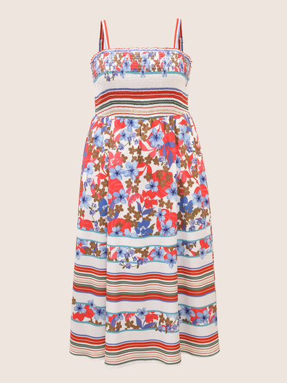 Floral Print Shirred Cami Midi Dress