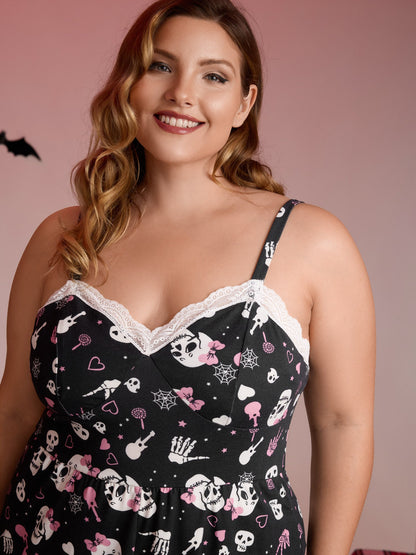Skull Print Stretchy Waist Adjustable Sleep Romper