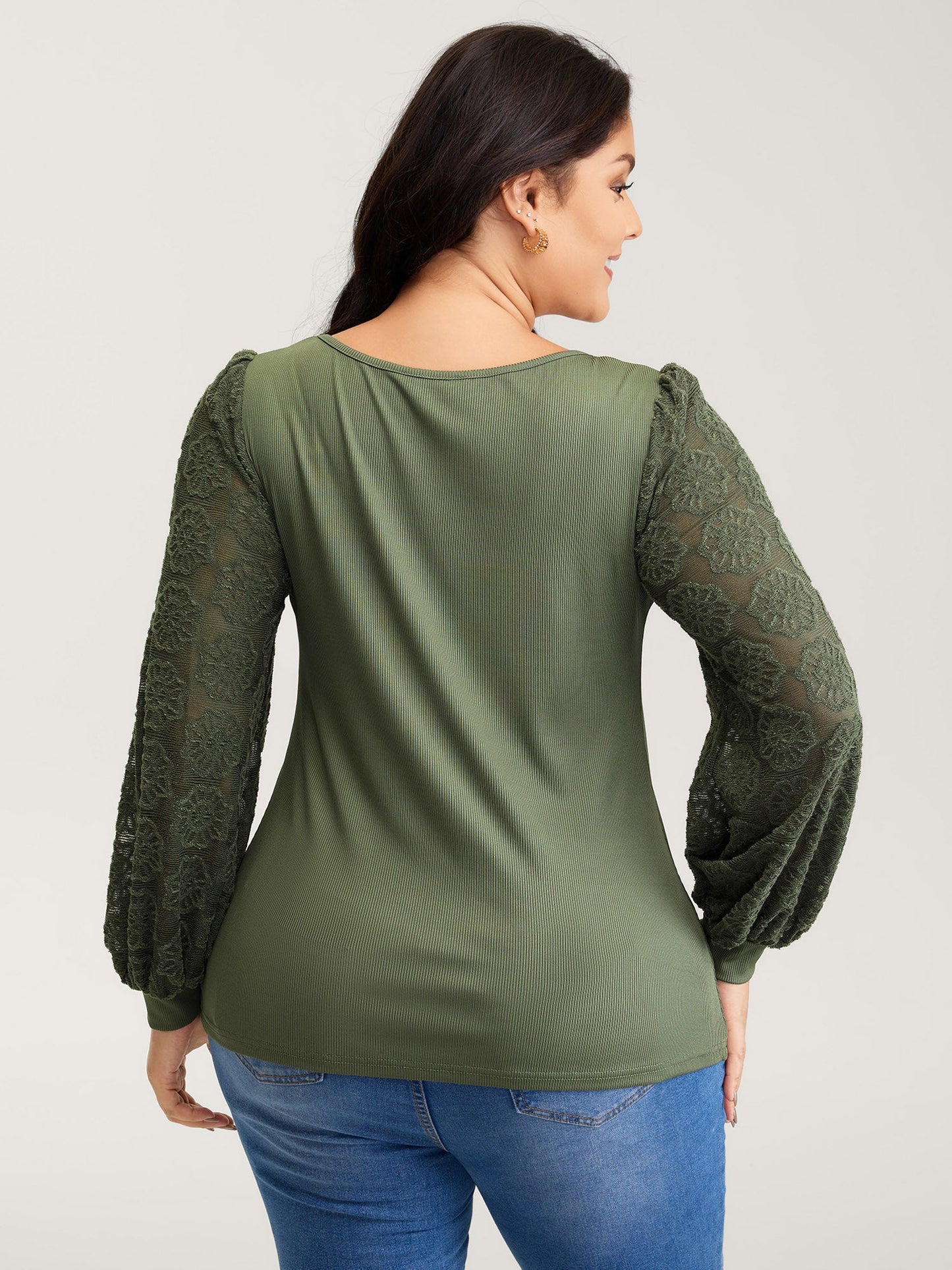 Ruched Deep-Neckline Solid Knit Top