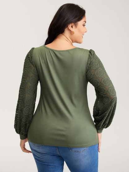 Ruched Deep-Neckline Solid Knit Top