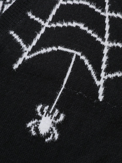 Spiderweb Jacquard Pockets Button Knit Cardigan