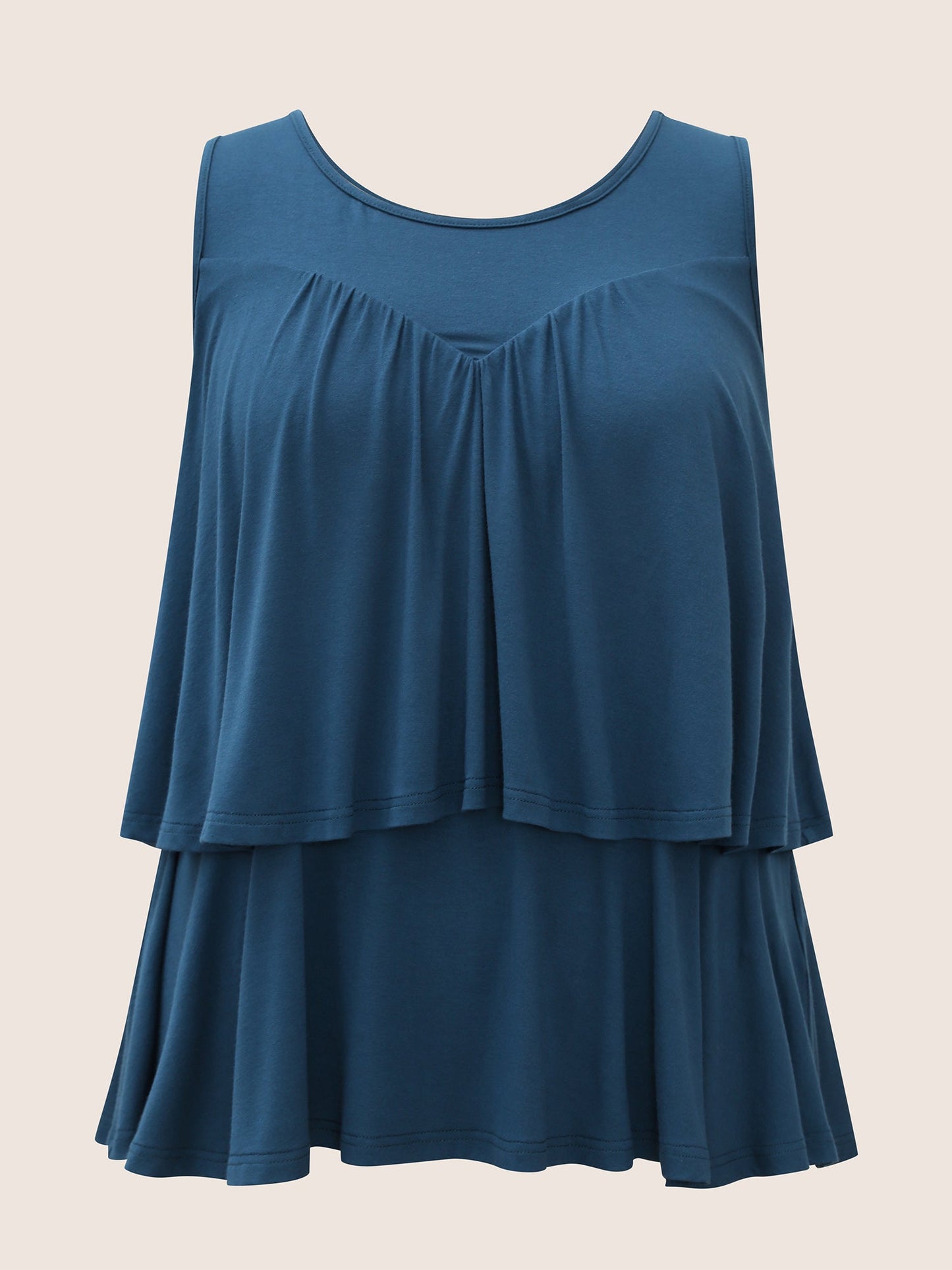 Plain Round Neck Tiered Ruffles Tank Top