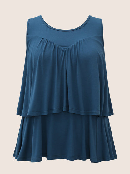Plain Round Neck Tiered Ruffles Tank Top