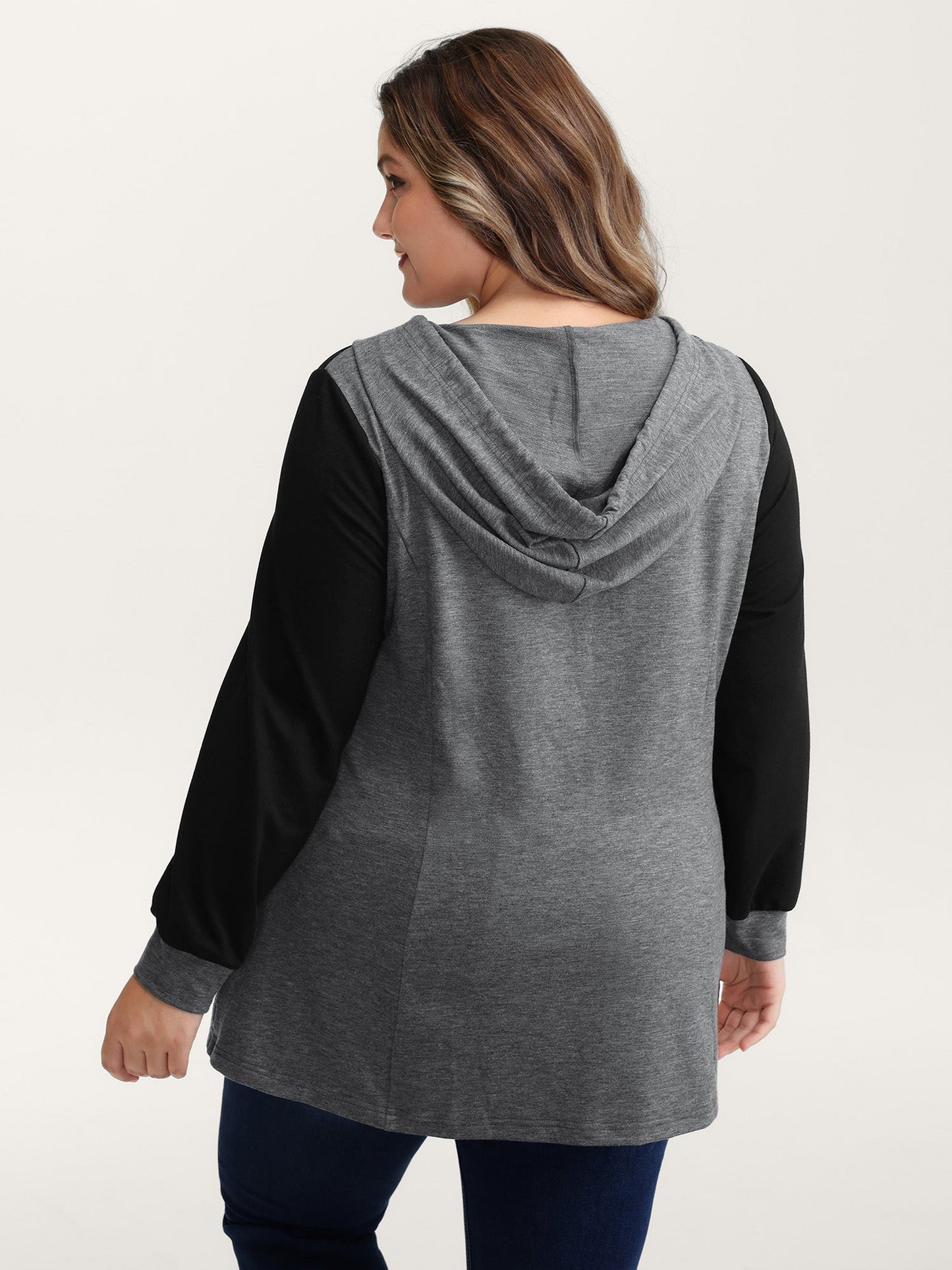 Heather Stretchy Colorblock Long Hoodie
