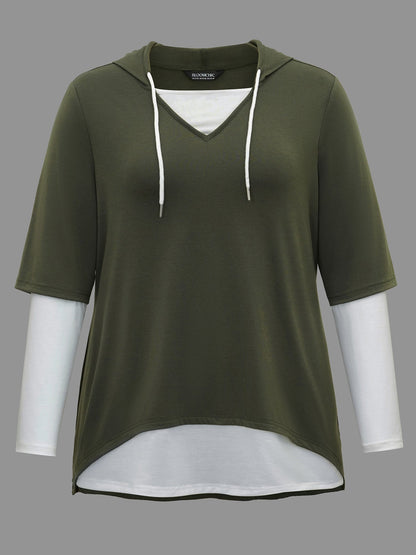 Color Contrast Combined Hoodie Shirt