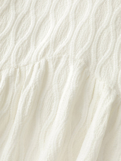 Textured Puffy Sleeve V-Neck Blouse