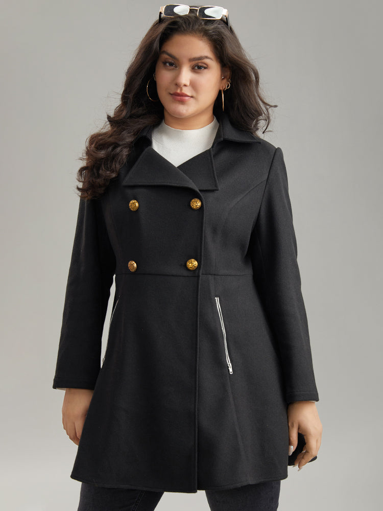 Lapel Collar Metal Detail Zipper Pocket Coat