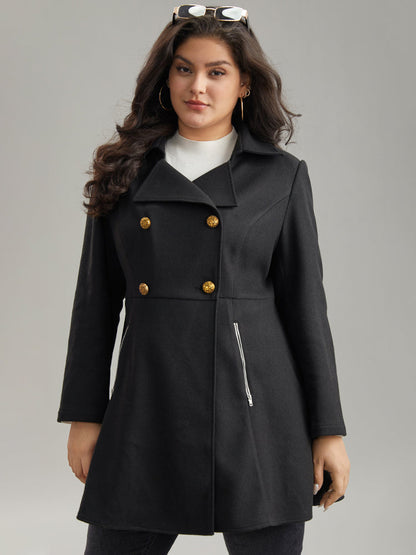 Lapel Collar Metal Detail Zipper Pocket Coat
