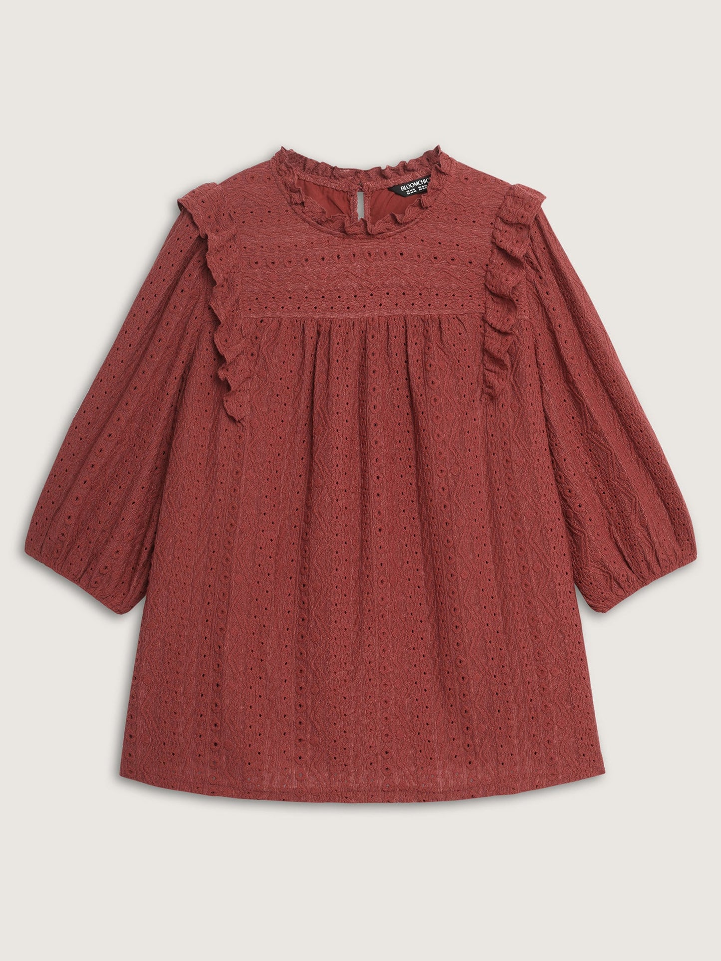Textured Ruffled Neck Pleated Blouse