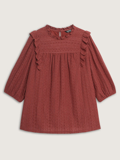 Textured Ruffled Neck Pleated Blouse