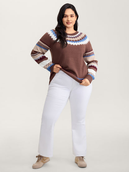Fair-Isle Jacquard Pattern Contrast Pullover