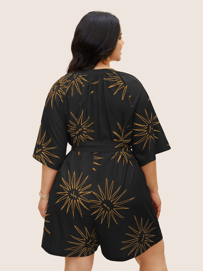 Sun Print Gathered Button Up Jumpsuit