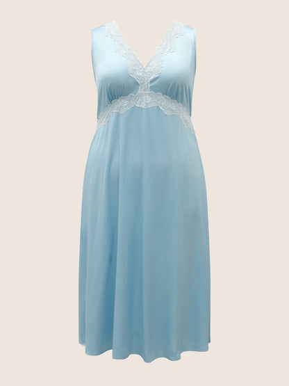 Satin Lace Panel Elastic Waist Sleep Dress