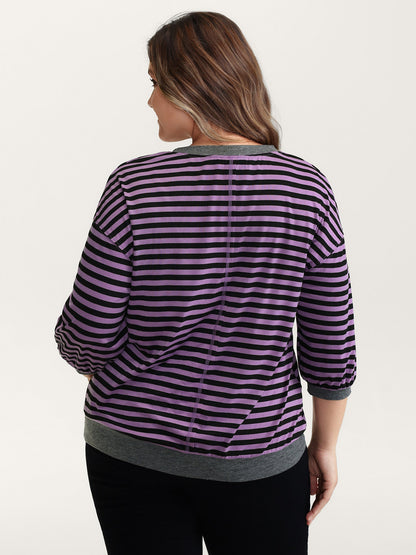 Stripe Color Contrast Stretchy T-Shirt
