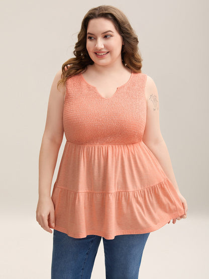 Shirred Bodice Spliced Tiered Sleeveless Top