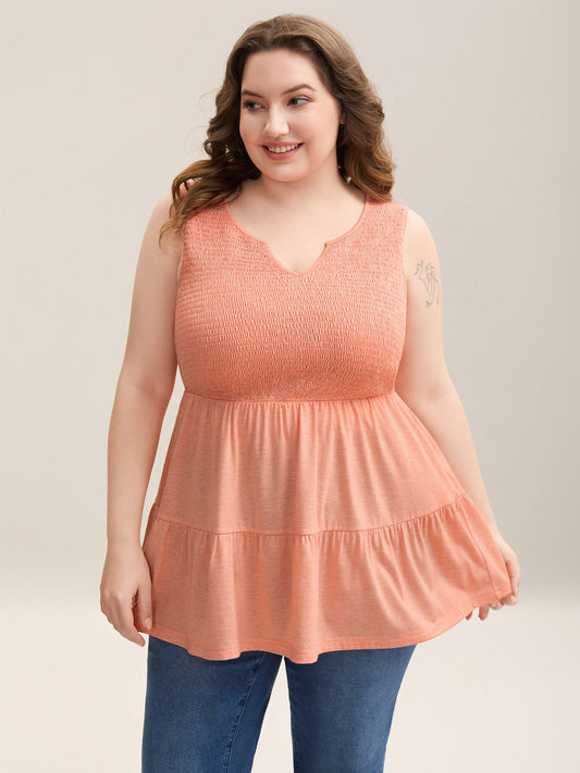 Shirred Bodice Spliced Tiered Sleeveless Top