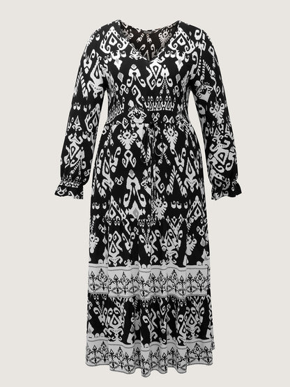 Floral Print Adjustable Drawstring Waist Midi Dress