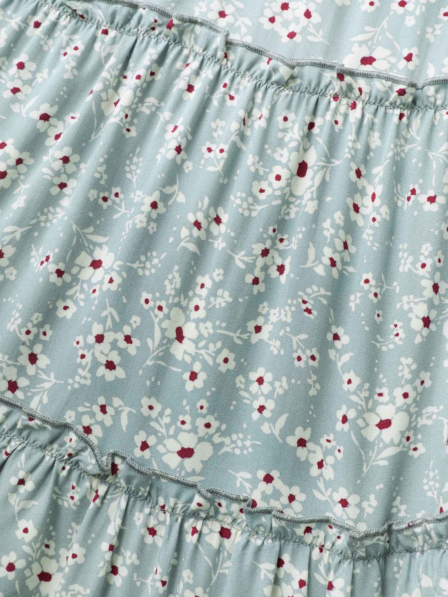 Floral Print Stretchy Waist Tiered Midi Skirt