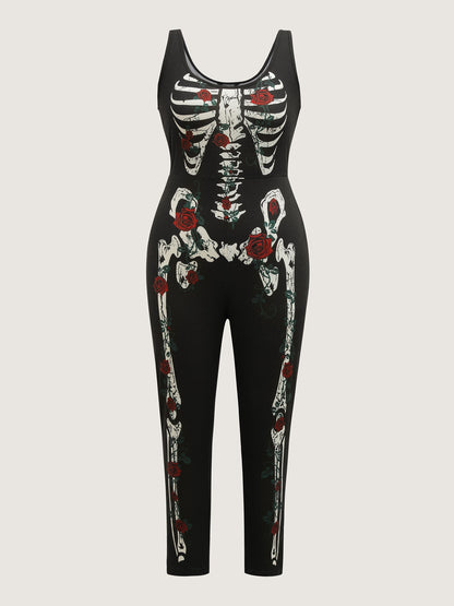 Skeleton Halloween Print Fitted Jumpsuit